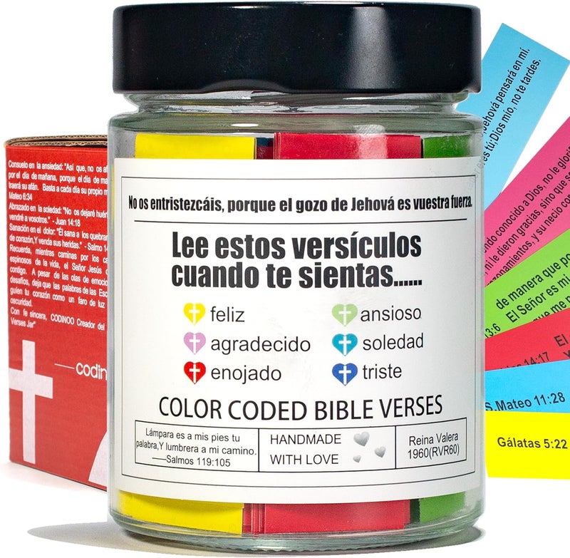 CODINOO Spanish Bible Verse Jar,Leeme Cuando te Sientas Versículos en Español,Tarro de Versículos Bíblicos en Español,Christian Gifts For Women spanish,Religious gifts,Regalos Cristianos para Mujer,Cumpleaños - Image 1